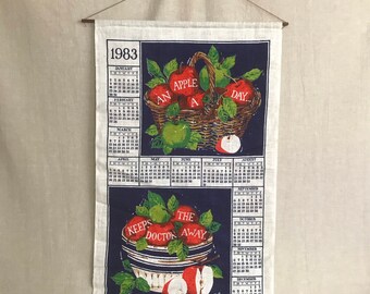 Vintage 1983 Linen Calendar: Apple Kitchen Decor, Deadstock NOS