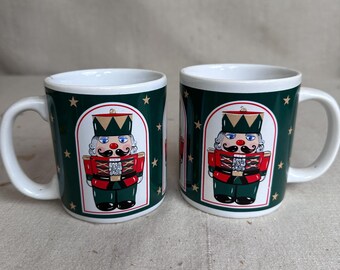 Nutcracker Mugs, Cute Pair of Coffee Cups Christmas 80s Vintage