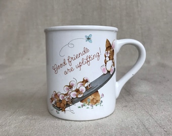 Vintage 80s Friends Mug, Bunny & Mice, Made in Japan
