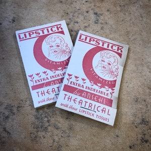 Libreta de pañuelos vintage para pintalabios // Pañuelos de maquillaje Ansehl, década de 1930, decoración de tocador para baño y dormitorio, expositor de tocador retro