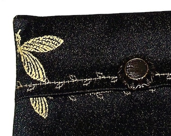 POCKET TISSUE HOLDER, with a golden dragonfly to perk you up