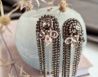 Black Bead Chandelier Earrings. Anniversary gift