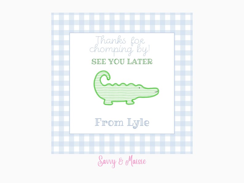 Printable Alligator Tag Blue Gingham Gator Alligator Etsy
