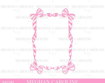 Christmas Border Frame, Pink Candy Cane Bow, Green Bow Frame png, Christmas Stationery clipart, Candy Cane Frame, Holiday 5x7 Background