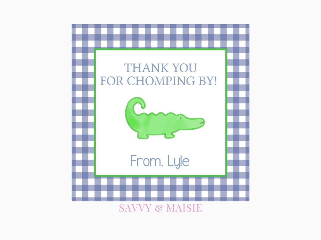 Printable Alligator Tag Alligator Blue Plaid Card Alligator Etsy