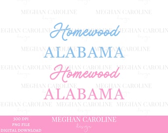 Alabama PNG, Homewood Alabama PNG, Preppy pink Alabama clipart, Blue Alabama State Digital Download