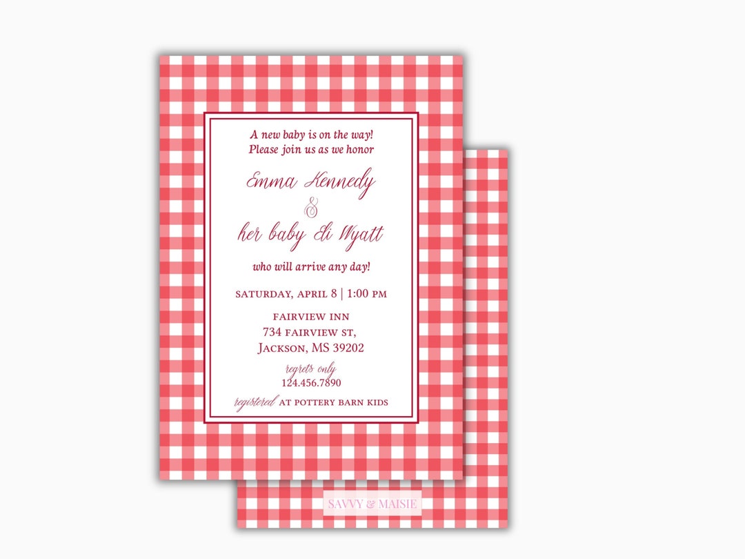 Red Gingham Invitation Red Plaid Birthday Invitation Gameday Etsy