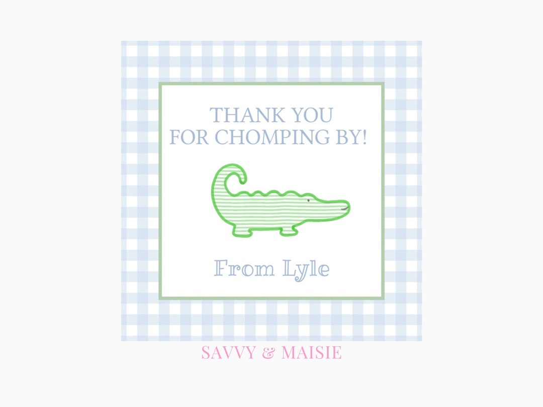 Printable Alligator Tag Blue Gingham Gator Alligator Etsy