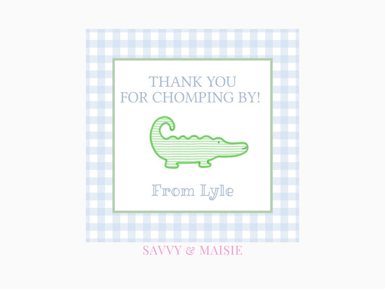 Printable Alligator Tag Blue Gingham Gator Alligator Etsy