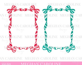 Christmas Border Frame, Red Candy Cane Bow, Green Bow Frame png, Christmas Stationery clipart, Candy Cane Frame, Holiday 5x7 Background
