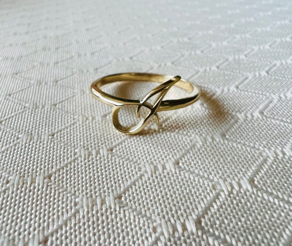 14k Yellow Gold Dainty Cursive Initial Ring Initial J- Any Initial