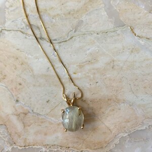 14K Yellow Gold Pretty Dendritic Quartz rutilated quartz Necklace With 14K Yellow Link Chain