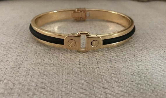 14K Yellow Gold and Black Men's Oval Shape Cuff Bracelet W/