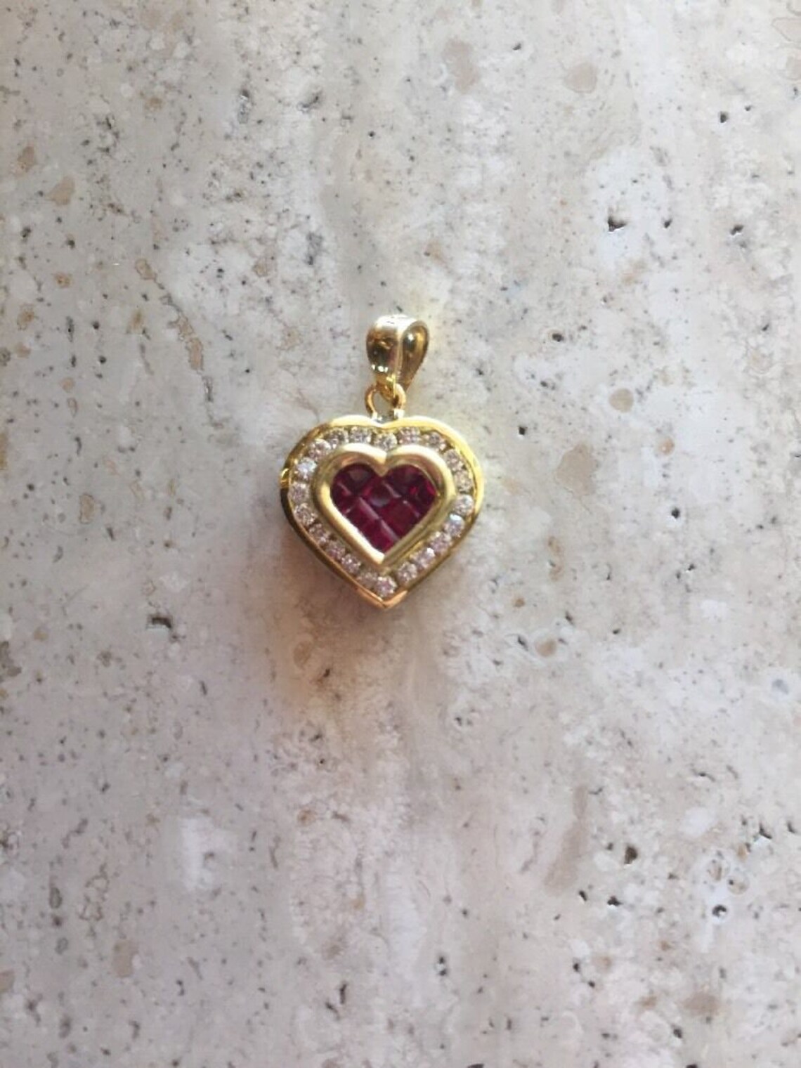 14K Pretty Yellow Gold Heart Pendant With Ruby Stones And | Etsy