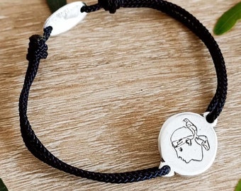 Moor's Head Bracelet / Corsica - adjustable - ø16mm - 925 silver finish - choice of braided cord color