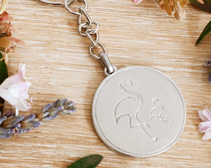 Tinplate key ring - Flamingos - model of your choice