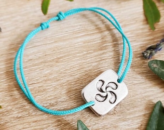 Bracelet "Lauburu/Basque cross" rectangle 14x20mm white iron 925 silver finish - braided cord of your choice