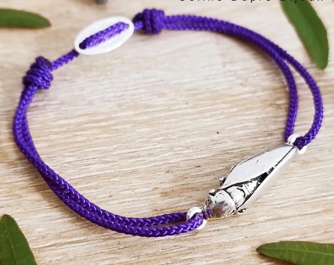Cigale bracelet - 8x31mm - 925 silver finish - Choice of cord color