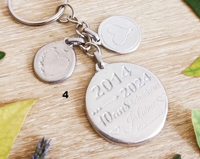 Key ring for your tin wedding with 3 medals, limited series 2015/2025 - customizable with engraving