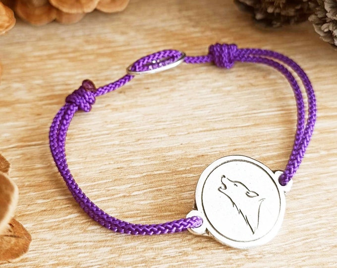 Wolf bracelet - tinplate silver finish 925 - ø18mm - Choice of cord color and size