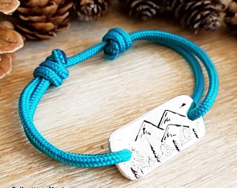 Bracelet Balade en Montagne - rectangle 17x36mm avec cordon Paracorde ø3mm - taille et couleur au choix