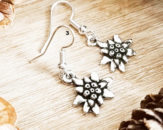 "Edelweiss" earrings in white iron/brass with 925 silver finish - With hooks - finish and models of your choice