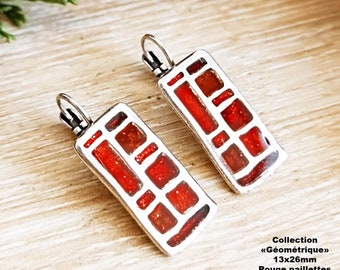 13x26mm rectangle earrings - Glitter red - Made in France