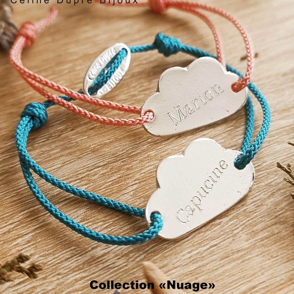 Bracelet Nuage - en étain finition argent 925 - Couleur cordon choix