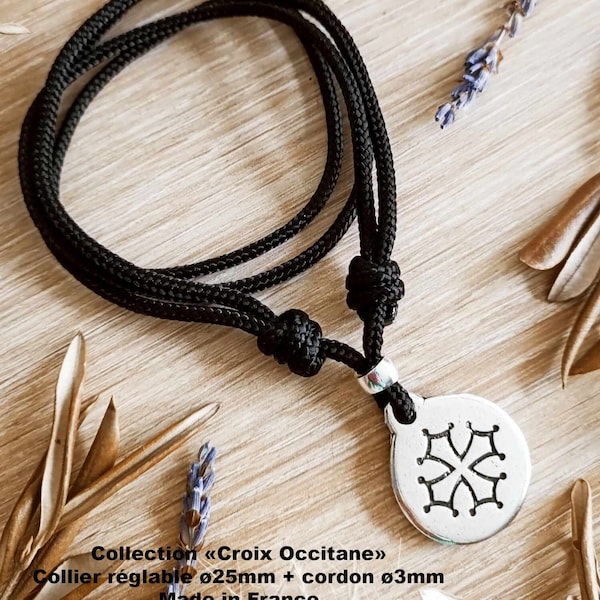 Collier Croix Occitane - avec cordon Paracorde - Modèle et couleur du cordon au choix