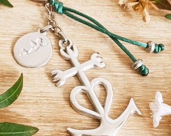 Camargue cross - tin key ring + cord with beads