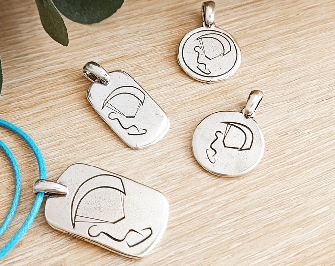 Kitesurf necklace - 925 silver finish tinplate - Corton cord of your choice 42cm