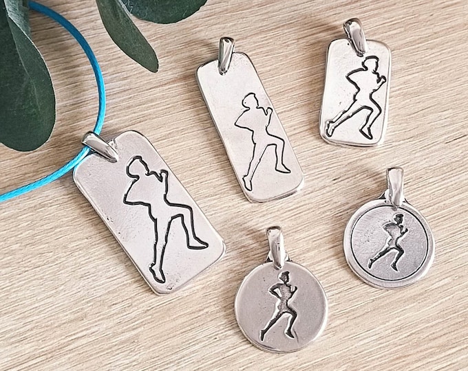 "Running" necklace - 925 silver finish tinplate - Cotton cord of your choice 42cm