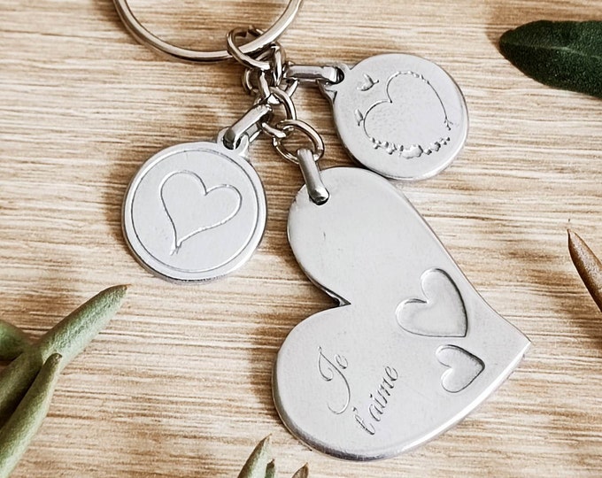 Key ring to declare your love - 3 raw tinplate medals