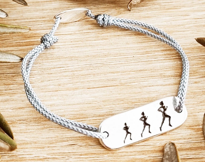 Adjustable bracelet "Running" Pewter silver finish 925 - 10x30mm - braided cord of your choice