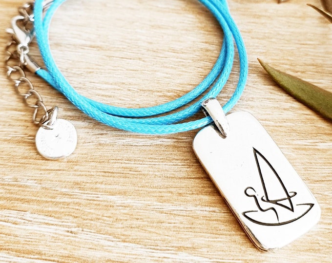 Windsurfing/windsurfing necklace - 925 silver finish tinplate - pendant of your choice + 42 cm cotton cord of your choice
