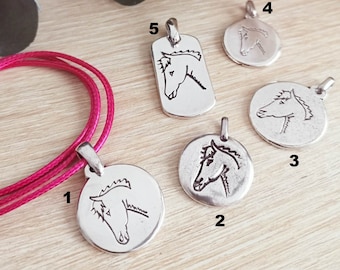 Collar "Horse" - silver finish 925 - Cotton cord and medal of your choice