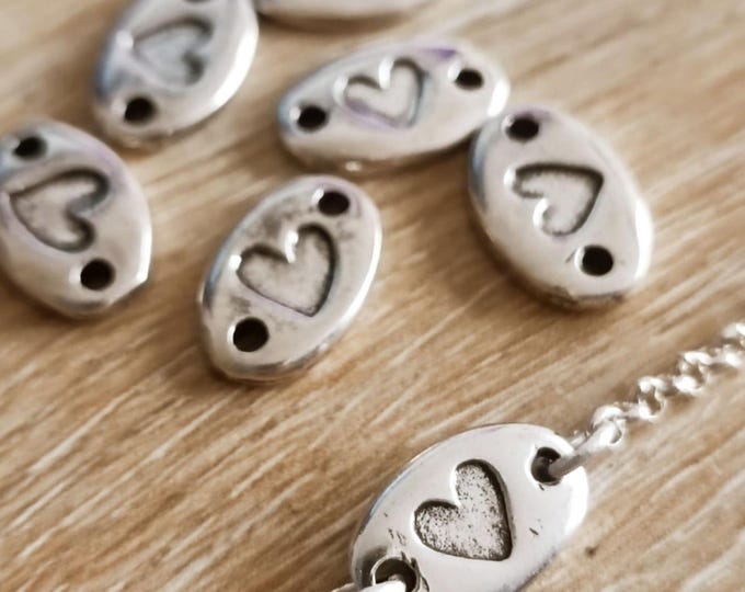 Heart bracelet - in tinplate with 925 silver finish - 8x14mm - size of your choice
