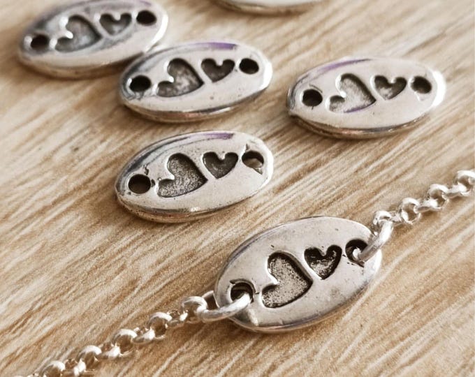 Two-heart bracelet - in tinplate with a 925 silver finish - 8x14mm - size of your choice