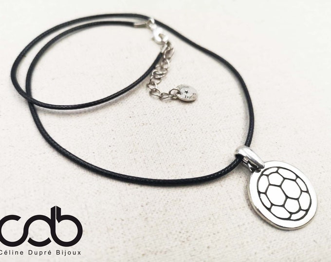 "Handball" necklace tinplate silver finish 925 - ø21mm - Cord color choice