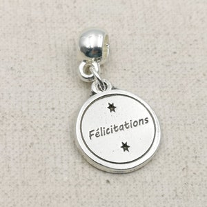 Charm's "Congratulations" for bracelet - ø16mm - tinplate silver finish 925