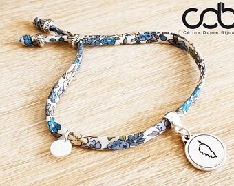 Corsica bracelet with circle ø17mm - adjustable floral cord - 925 silver finish
