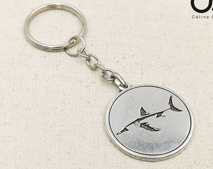 Keychain - Shark - ø30mm - tinplate silver finish 925