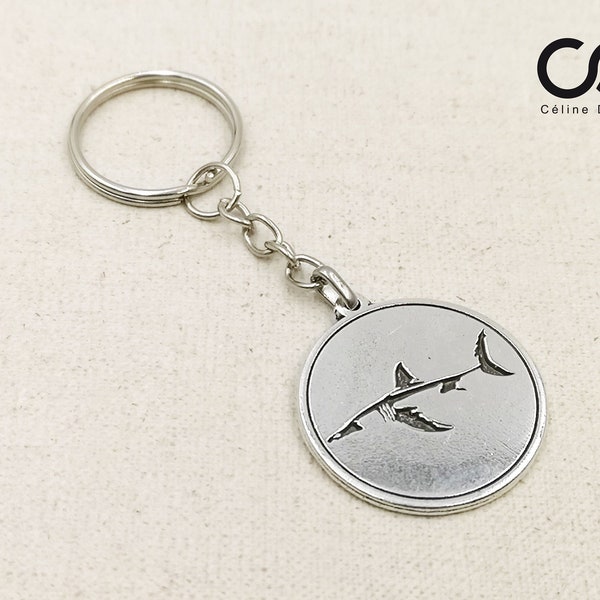 Keychain - Shark - ø30mm - tinplate silver finish 925