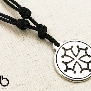 Occitane Cross necklace - 10 micron silver finish - adjustable color cord of your choice - pendant of your choice