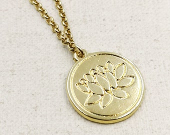 long necklace "Lotus Flower" ø20mm gold finish