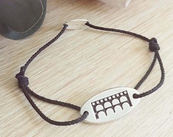 New - Adjustable bracelet "Pont du gard" silver finish 925 - 13x27mm - braided cord of your choice