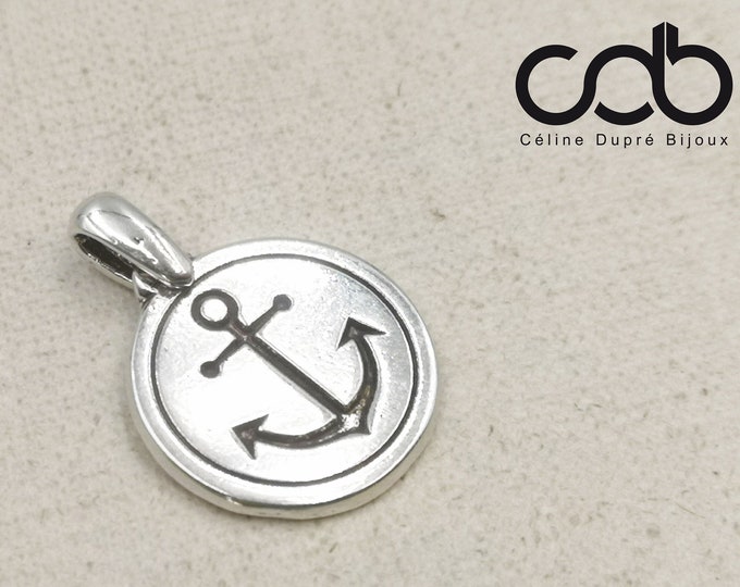 Single pendant "Marine anchor" Pewter silver finish 925 - ø20mm