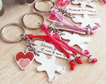 Keychain to say I love you to his mom, grandma - Tin finish silver 925 - model of your choice