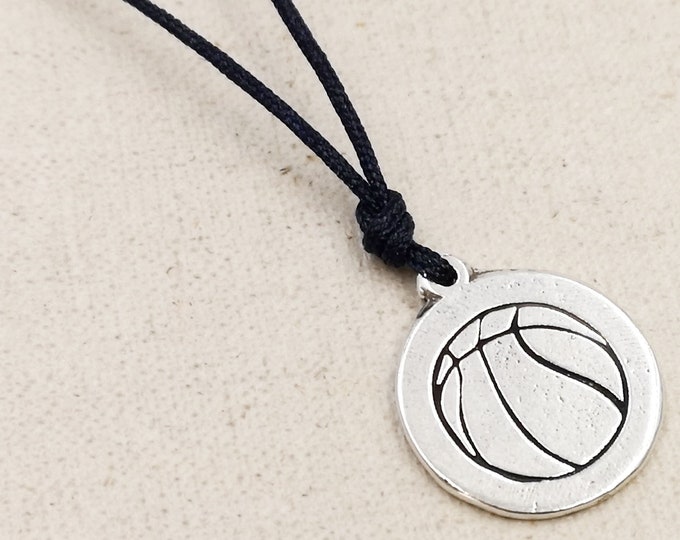 "Basketball" adjustable necklace ø20mm - 925 silver finish tinplate - choice of braided cord color