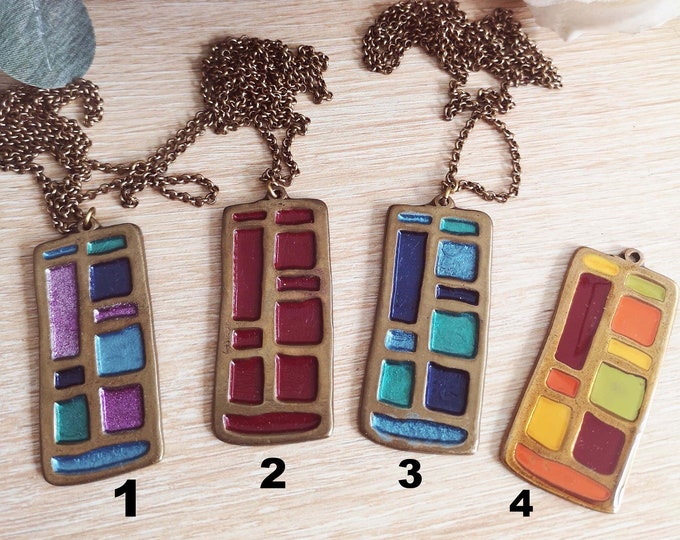 Necklace / long necklace with rectangle pendant 24x50mm - color of your choice